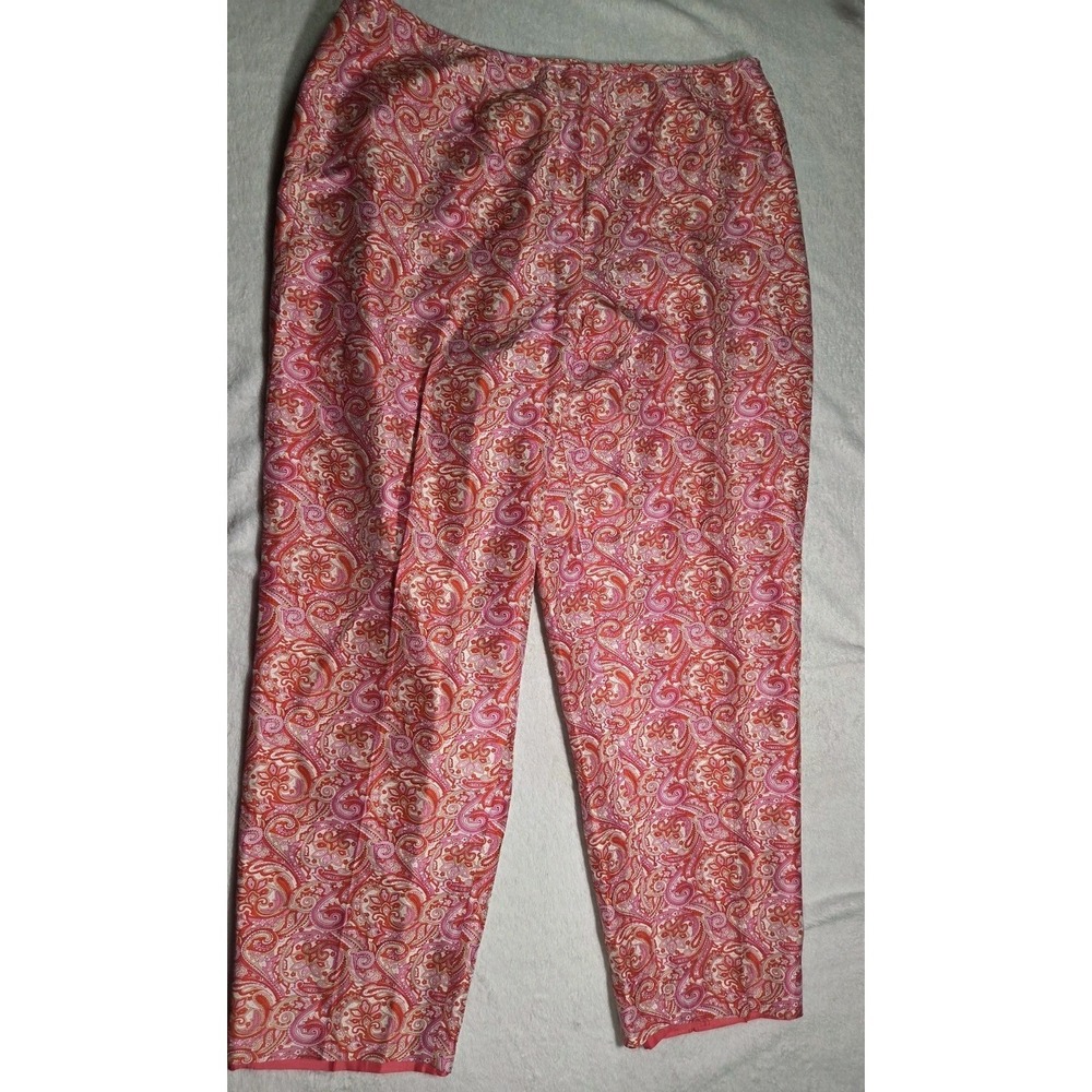 Evan Picone Womens 14 100% Silk Paisley Pants Pink Coral Lined Ankle Trouser